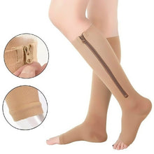 Load image into Gallery viewer, New Compression Socks Men Women Support Knee Zipper Socks Female Open Toe Thin Anti-Fatigue Stretchy Sox High Socks Unisex