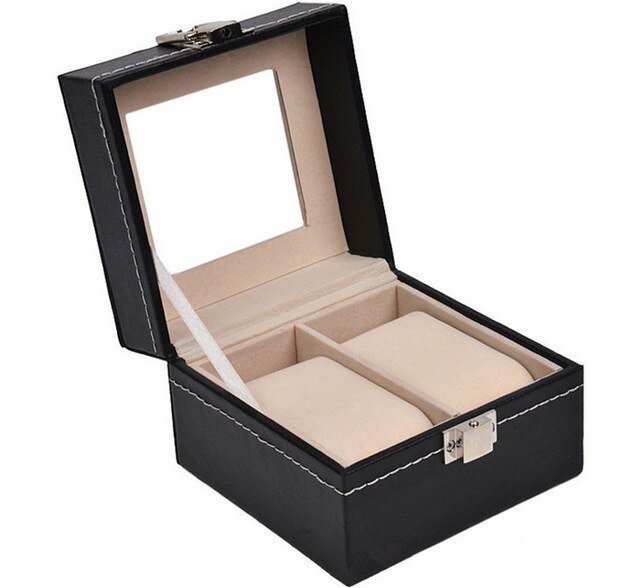 Leather Watch Box Black Men's Watch Storage Boxes Case With Window Jewelry Women Gift Case Fashion Display Jewelry Gift Holder