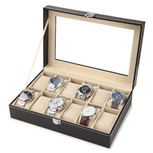 Load image into Gallery viewer, Leather Watch Box Black Men&#39;s Watch Storage Boxes Case With Window Jewelry Women Gift Case Fashion Display Jewelry Gift Holder