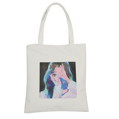 Reusable Shopping Bag Fashion Women Canvas Tote Bags Printing eco Bag Cartoon bolsa de compras Shopper Shoulder Bags #F