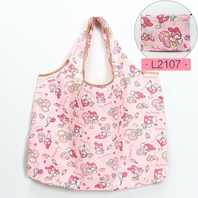 Fashion Printing Foldable Eco-Friendly Shopping Bag Tote Folding Pouch Handbags Convenient Large-capacity for Travel Grocery Bag