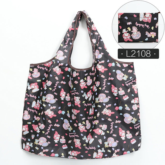 Fashion Printing Foldable Eco-Friendly Shopping Bag Tote Folding Pouch Handbags Convenient Large-capacity for Travel Grocery Bag