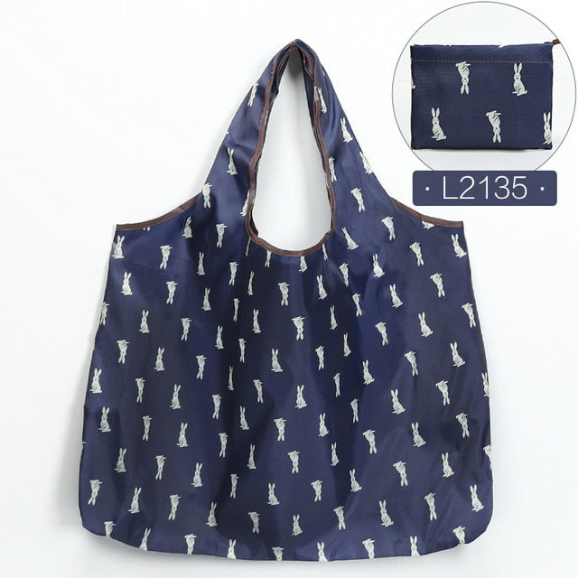 Fashion Printing Foldable Eco-Friendly Shopping Bag Tote Folding Pouch Handbags Convenient Large-capacity for Travel Grocery Bag