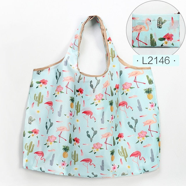 Fashion Printing Foldable Eco-Friendly Shopping Bag Tote Folding Pouch Handbags Convenient Large-capacity for Travel Grocery Bag