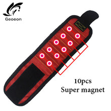 Load image into Gallery viewer, Geoeon Polyester Magnetic Wristband 10pcs Strong Magnets Portable Bag Electrician Tool Bag Screws Drill Holder Repair Tool Belt
