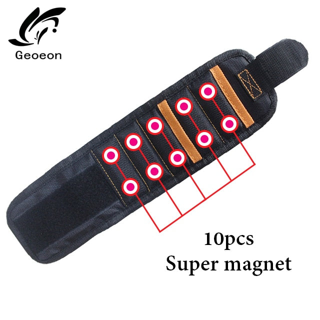 Geoeon Polyester Magnetic Wristband 10pcs Strong Magnets Portable Bag Electrician Tool Bag Screws Drill Holder Repair Tool Belt