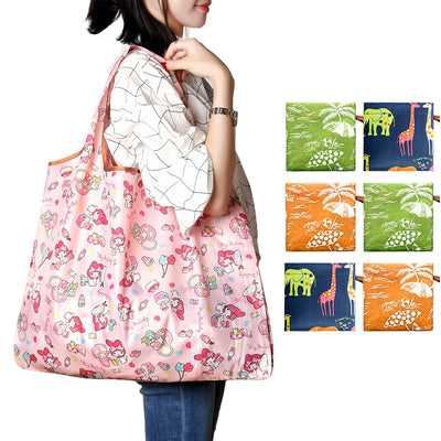 Fashion Printing Foldable Eco-Friendly Shopping Bag Tote Folding Pouch Handbags Convenient Large-capacity for Travel Grocery Bag