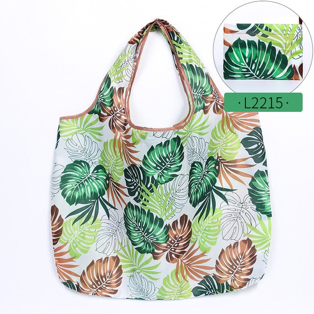 Fashion Printing Foldable Eco-Friendly Shopping Bag Tote Folding Pouch Handbags Convenient Large-capacity for Travel Grocery Bag