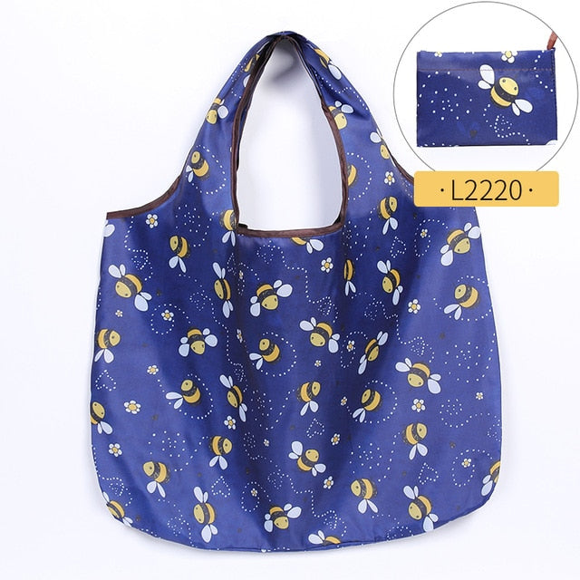 Fashion Printing Foldable Eco-Friendly Shopping Bag Tote Folding Pouch Handbags Convenient Large-capacity for Travel Grocery Bag