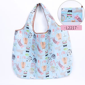Fashion Printing Foldable Eco-Friendly Shopping Bag Tote Folding Pouch Handbags Convenient Large-capacity for Travel Grocery Bag