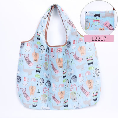 Fashion Printing Foldable Eco-Friendly Shopping Bag Tote Folding Pouch Handbags Convenient Large-capacity for Travel Grocery Bag