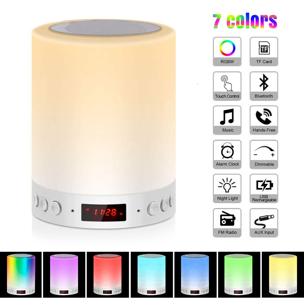 Colorful Night Light With Bluetooth Speaker Smart Portable Wireless Touch Control Desk Table Lamp TF Card Color LED Luminaria