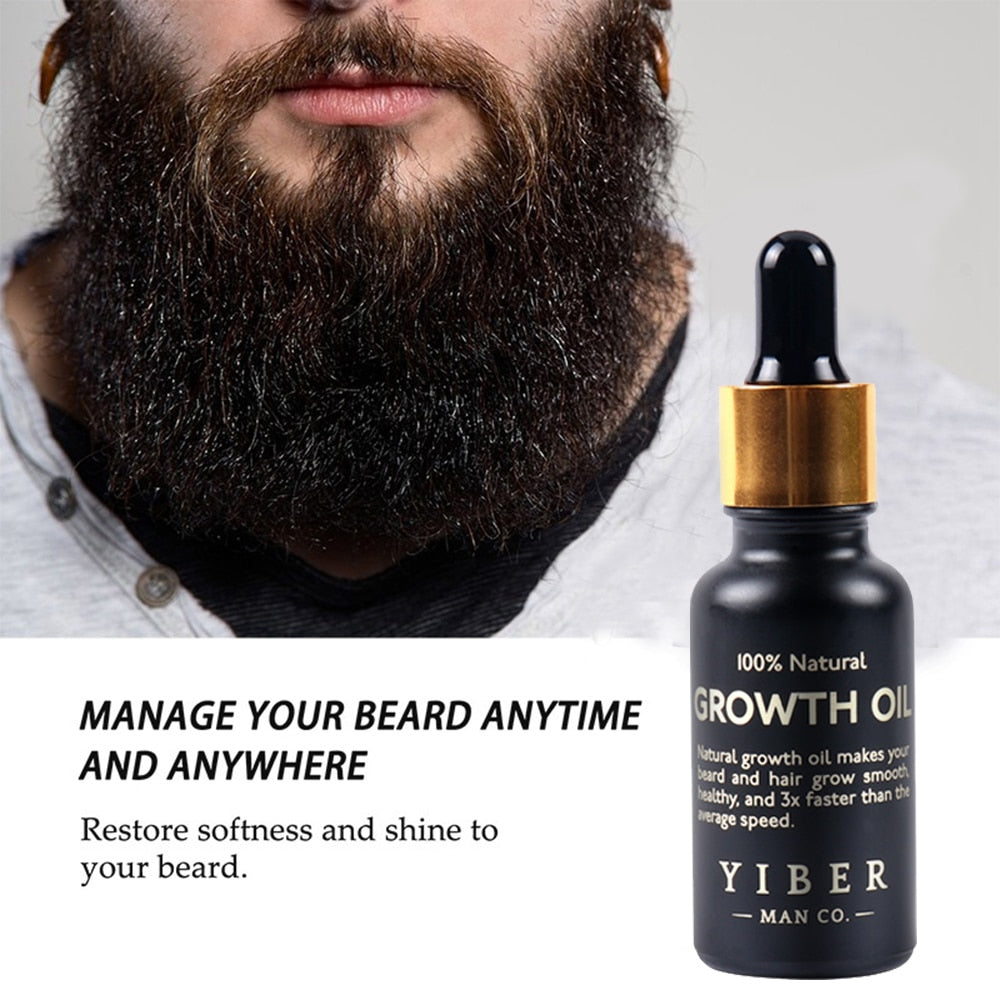 Men Beard Growth  Oil Kit Soften Hair Growth Nourishing Enhancer Beard Wax Balm Moustache Oil Leave-In Conditioner Beard Care