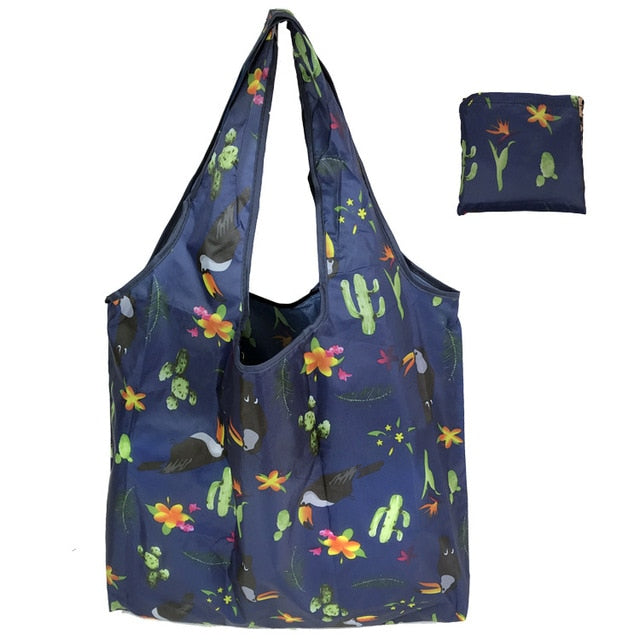 eTya Foldable Recycle Shopping Bag Women Travel Shoulder Grocery Bags Eco Reusable Floral Fruit Vegetable Storage Tote Handbag