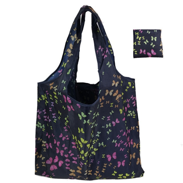 eTya Foldable Recycle Shopping Bag Women Travel Shoulder Grocery Bags Eco Reusable Floral Fruit Vegetable Storage Tote Handbag