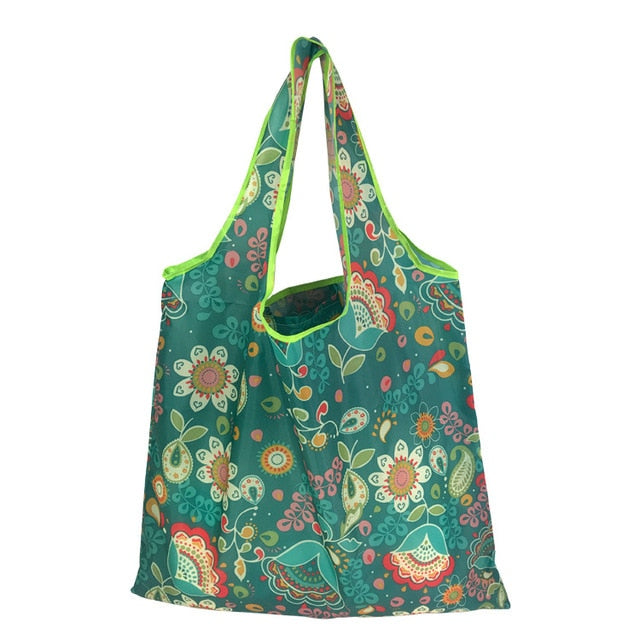 eTya Foldable Recycle Shopping Bag Women Travel Shoulder Grocery Bags Eco Reusable Floral Fruit Vegetable Storage Tote Handbag