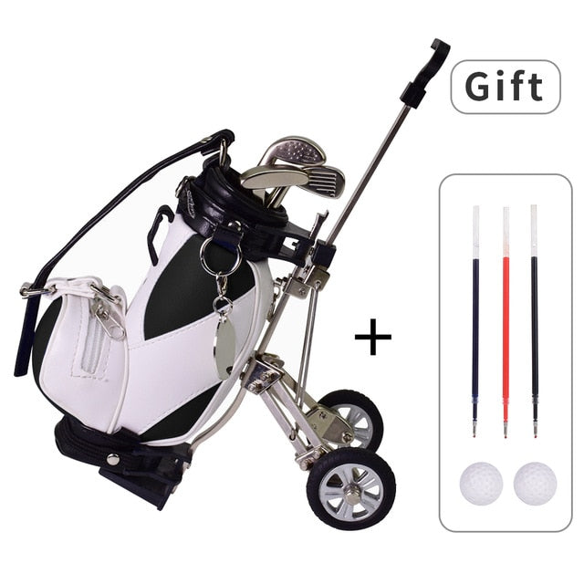 Golf Pens with Golf Bag Holder, with 3 Pieces Aluminum Pen Office Desk Golf Bag Pencil Holder for Fathers Day,Golf Souvenirs Un