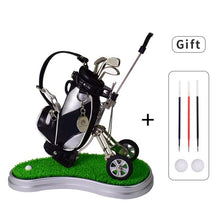 Load image into Gallery viewer, Golf Pens with Golf Bag Holder, with 3 Pieces Aluminum Pen Office Desk Golf Bag Pencil Holder for Fathers Day,Golf Souvenirs Un