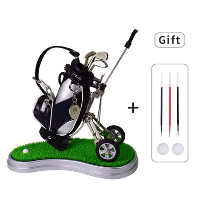 Golf Pens with Golf Bag Holder, with 3 Pieces Aluminum Pen Office Desk Golf Bag Pencil Holder for Fathers Day,Golf Souvenirs Un