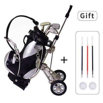 Golf Pens with Golf Bag Holder, with 3 Pieces Aluminum Pen Office Desk Golf Bag Pencil Holder for Fathers Day,Golf Souvenirs Un