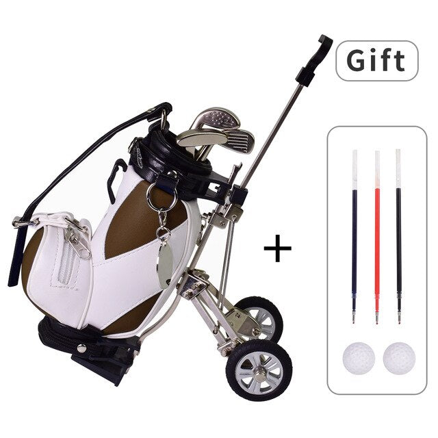 Golf Pens with Golf Bag Holder, with 3 Pieces Aluminum Pen Office Desk Golf Bag Pencil Holder for Fathers Day,Golf Souvenirs Un