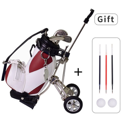 Golf Pens with Golf Bag Holder, with 3 Pieces Aluminum Pen Office Desk Golf Bag Pencil Holder for Fathers Day,Golf Souvenirs Un