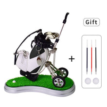 Load image into Gallery viewer, Golf Pens with Golf Bag Holder, with 3 Pieces Aluminum Pen Office Desk Golf Bag Pencil Holder for Fathers Day,Golf Souvenirs Un