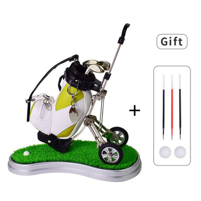 Golf Pens with Golf Bag Holder, with 3 Pieces Aluminum Pen Office Desk Golf Bag Pencil Holder for Fathers Day,Golf Souvenirs Un