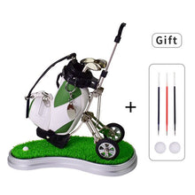 Load image into Gallery viewer, Golf Pens with Golf Bag Holder, with 3 Pieces Aluminum Pen Office Desk Golf Bag Pencil Holder for Fathers Day,Golf Souvenirs Un