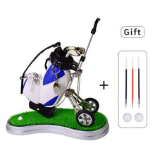 Load image into Gallery viewer, Golf Pens with Golf Bag Holder, with 3 Pieces Aluminum Pen Office Desk Golf Bag Pencil Holder for Fathers Day,Golf Souvenirs Un
