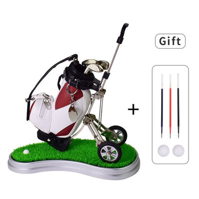 Golf Pens with Golf Bag Holder, with 3 Pieces Aluminum Pen Office Desk Golf Bag Pencil Holder for Fathers Day,Golf Souvenirs Un