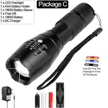 Load image into Gallery viewer, Most Powerful Led flashlight Ultra Bright linterna led torch T6/L2/V6 Zoomable Bicycle Light use AAA 18650 battery Waterproof