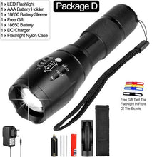 Load image into Gallery viewer, Most Powerful Led flashlight Ultra Bright linterna led torch T6/L2/V6 Zoomable Bicycle Light use AAA 18650 battery Waterproof