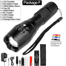 Load image into Gallery viewer, Most Powerful Led flashlight Ultra Bright linterna led torch T6/L2/V6 Zoomable Bicycle Light use AAA 18650 battery Waterproof