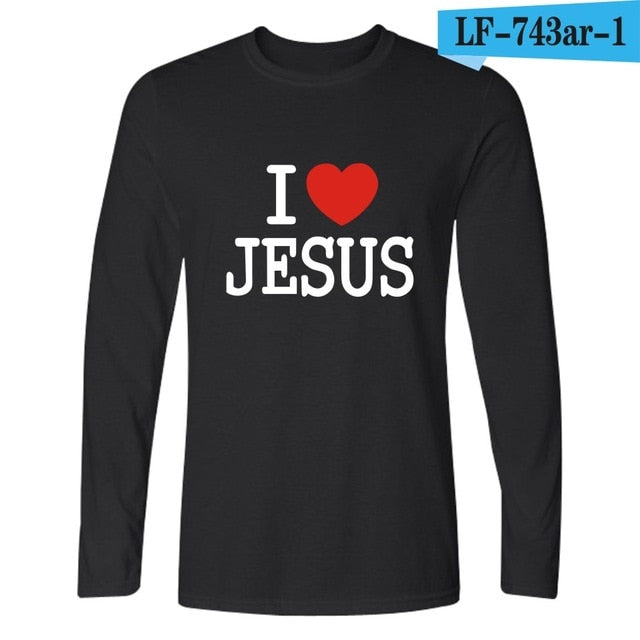 I Love Jesus Christian Long Sleeve T Shirt Men Funny Black Fashion Tshirt Men Brand Casual High Quality Tee Shirt Men Cotton 4XL