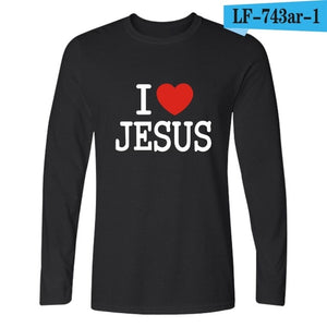 I Love Jesus Christian Long Sleeve T Shirt Men Funny Black Fashion Tshirt Men Brand Casual High Quality Tee Shirt Men Cotton 4XL