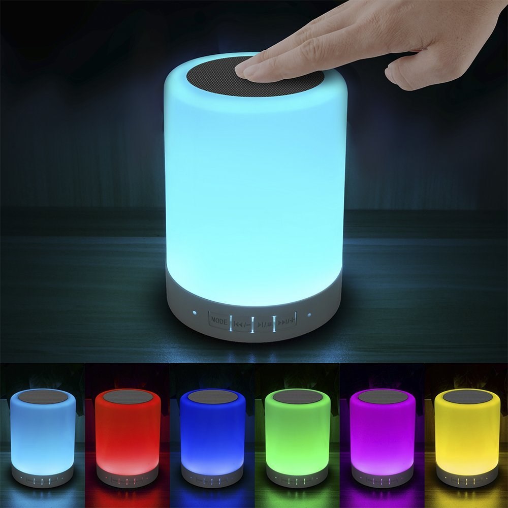 Elecstars Touch Bedside Lamp with Bluetooth Speaker Dimmable Color Night Light Outdoor Table Lamp with Smart Touch Control,