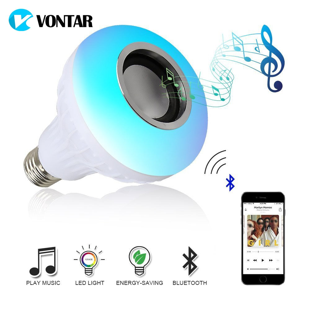 VONTAR E27 B22 Wireless Bluetooth Speaker+12W RGB Bulb LED Lamp 110V 220V Smart Led Light Music Player Audio with Remote Control