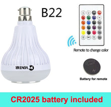 Load image into Gallery viewer, VONTAR E27 B22 Wireless Bluetooth Speaker+12W RGB Bulb LED Lamp 110V 220V Smart Led Light Music Player Audio with Remote Control