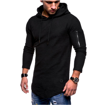 Men's Hooded T Shirt Slim Fit Cotton Long Sleeve Casual Zipper Arm T-shirts Tops Hooded Tee Muscle Tops Hoodies Casual Tee Tops