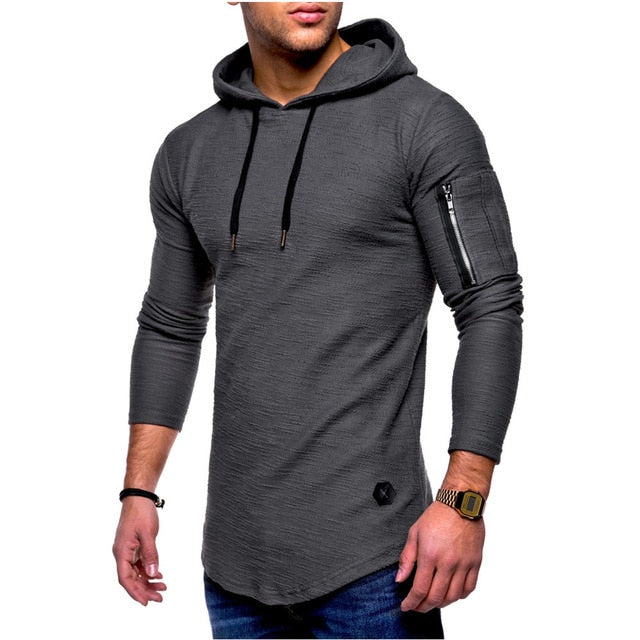 Men's Hooded T Shirt Slim Fit Cotton Long Sleeve Casual Zipper Arm T-shirts Tops Hooded Tee Muscle Tops Hoodies Casual Tee Tops