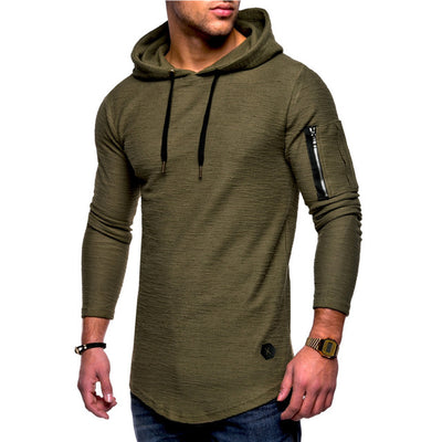 Men's Hooded T Shirt Slim Fit Cotton Long Sleeve Casual Zipper Arm T-shirts Tops Hooded Tee Muscle Tops Hoodies Casual Tee Tops