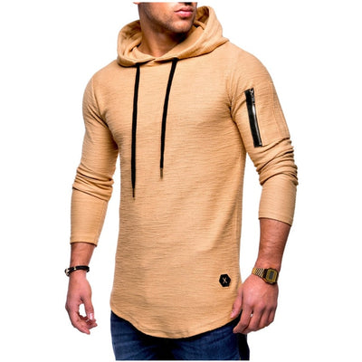 Men's Hooded T Shirt Slim Fit Cotton Long Sleeve Casual Zipper Arm T-shirts Tops Hooded Tee Muscle Tops Hoodies Casual Tee Tops