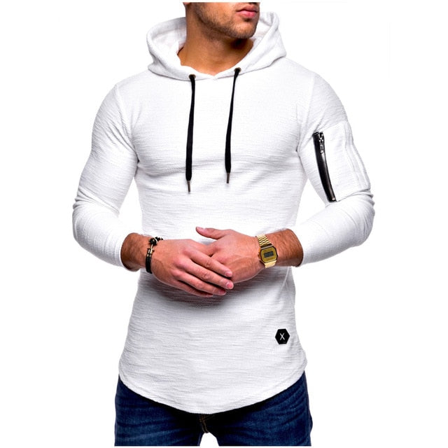 Men's Hooded T Shirt Slim Fit Cotton Long Sleeve Casual Zipper Arm T-shirts Tops Hooded Tee Muscle Tops Hoodies Casual Tee Tops