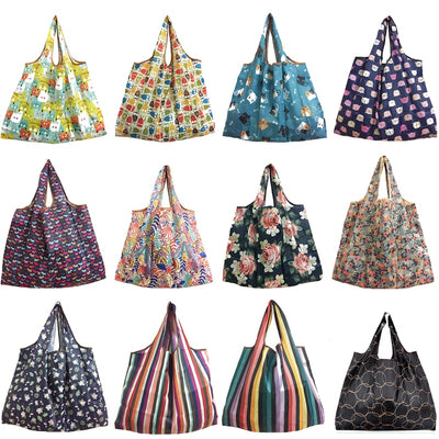 2018 New Lady Foldable Recycle Shopping Bag Eco Reusable Shopping Tote Bag Cartoon Floral Fruit Vegetable Grocery FS11