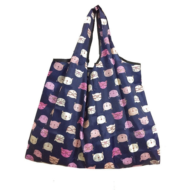 2018 New Lady Foldable Recycle Shopping Bag Eco Reusable Shopping Tote Bag Cartoon Floral Fruit Vegetable Grocery FS11