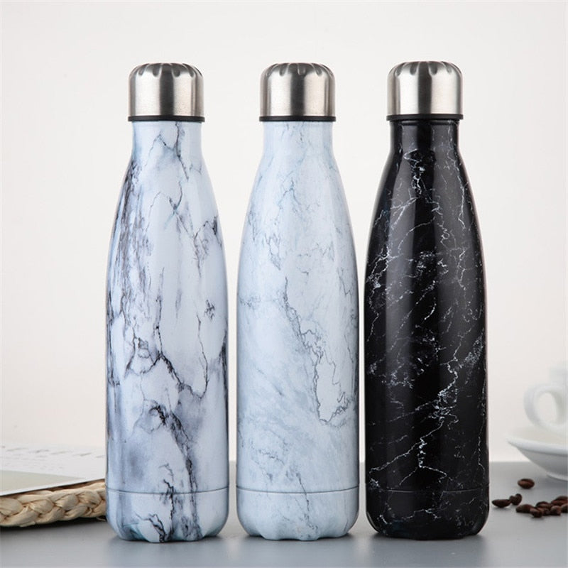 Popular stainless steel thermos 500ml water bottle three colors marble insulate drinking  termica garrafa good chose of gifts