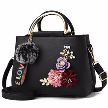 Load image into Gallery viewer, Women Bag Leather Handbag Women Shoulder Bag Tote Flowers Shell Sac A Main Femme Rivets Fur Ball Pendant Luxury Designer Ladies