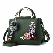 Load image into Gallery viewer, Women Bag Leather Handbag Women Shoulder Bag Tote Flowers Shell Sac A Main Femme Rivets Fur Ball Pendant Luxury Designer Ladies