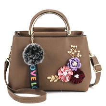 Load image into Gallery viewer, Women Bag Leather Handbag Women Shoulder Bag Tote Flowers Shell Sac A Main Femme Rivets Fur Ball Pendant Luxury Designer Ladies